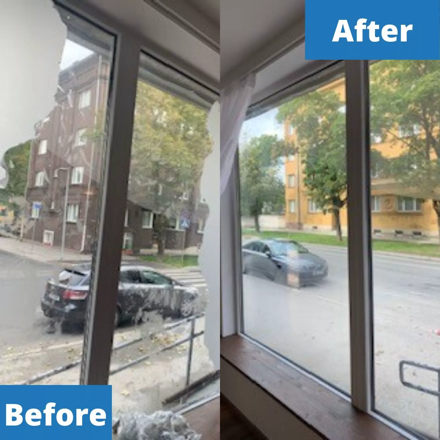 Window cleaning before and after