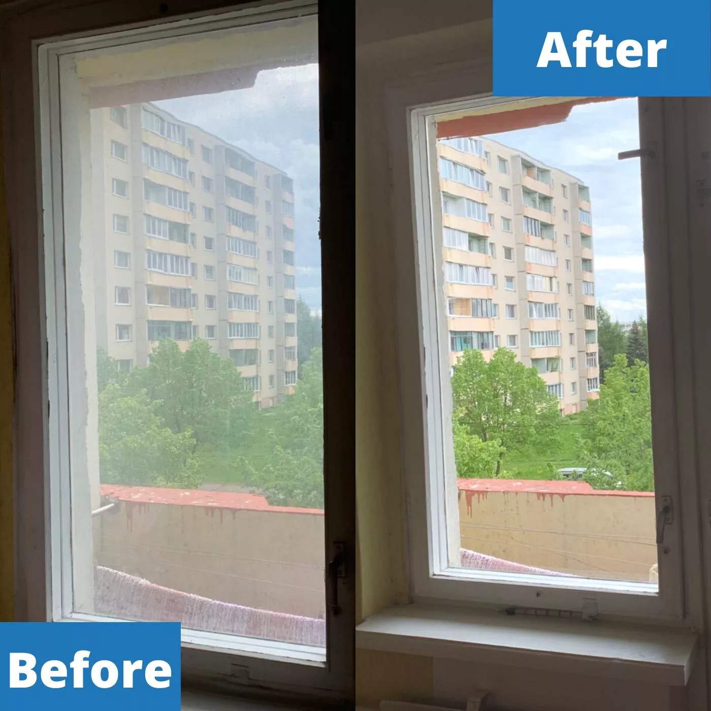 Window cleaning using professional equipment